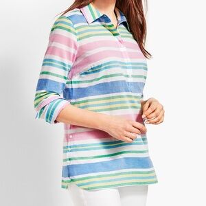 Talbots Hamptons Pastel Striped Long Sleeve Cotton Shirt S